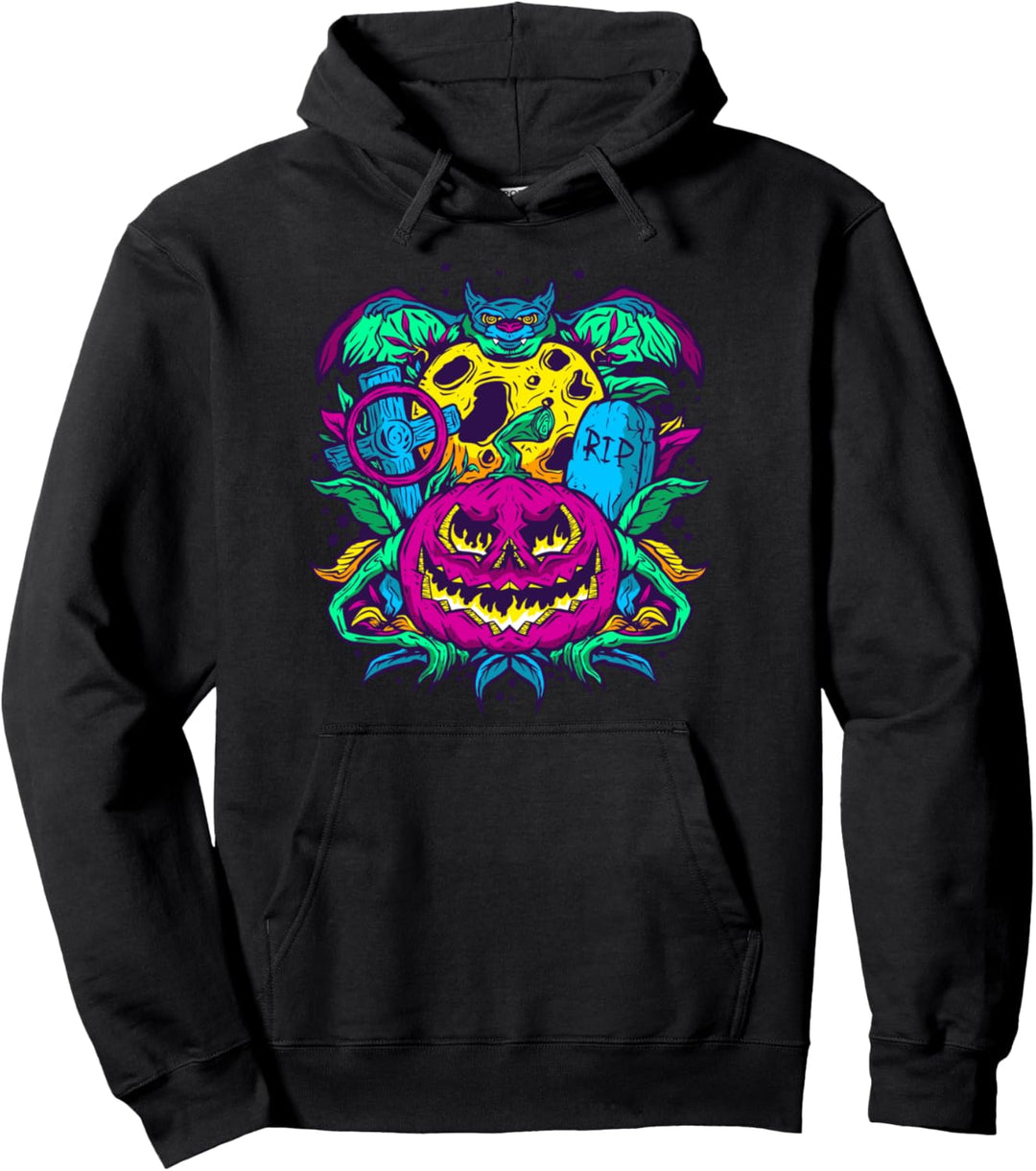 Kürbis & Fledermaus | Buntes Halloween Party Kostüm Pullover Hoodie