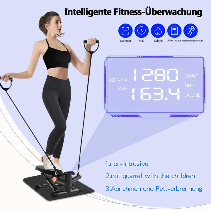 Stepper für Zuhause-Mini Stepper, Einstellbarer Widerstand Stepper mit Smart Display, Stairmaster, H