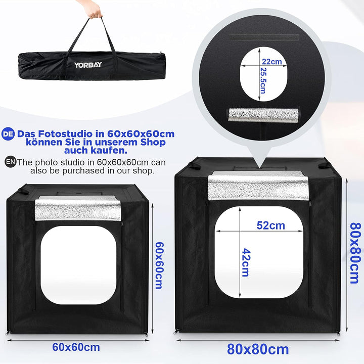 Yorbay Fotostudio Set 80 x 80 x 80cm CRI 95+ LED-Fotobox Lichtbox Lichtwürfel Profi Fotografie Licht