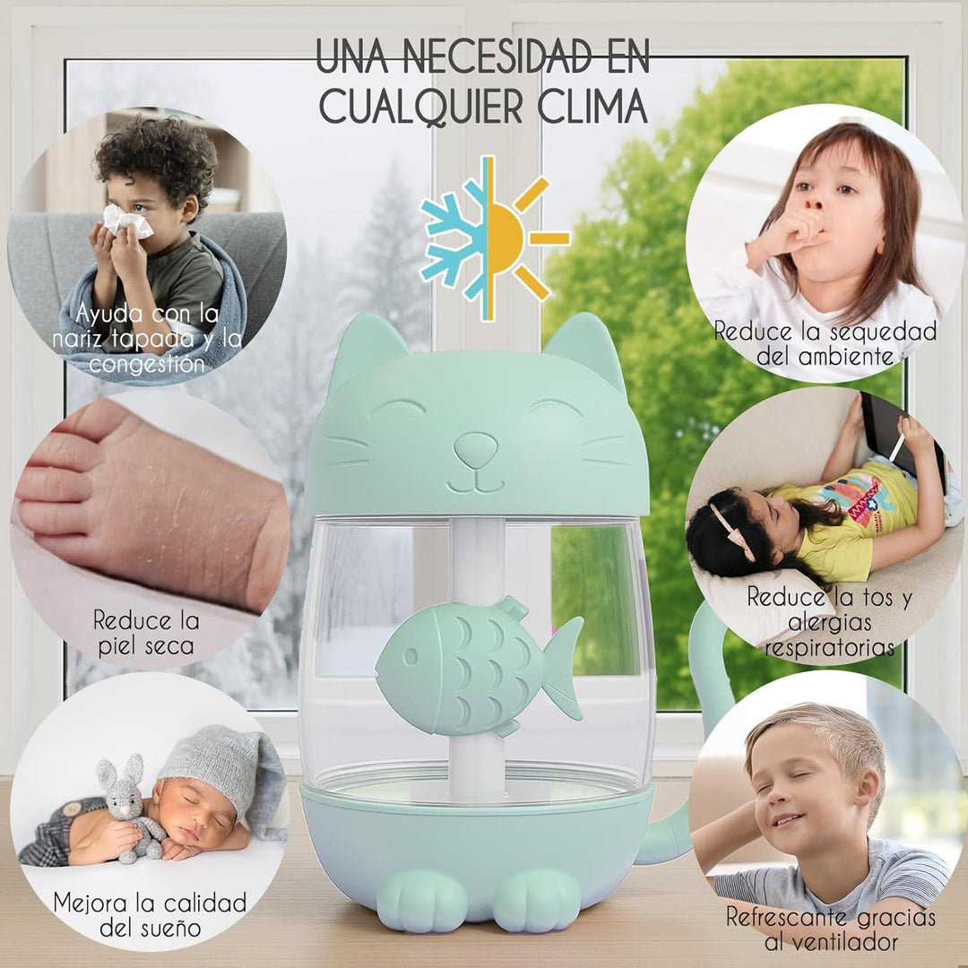 Mini-Luftbefeuchter für Kinder, 350 ml, mit LED-USB-Licht und Mini-Ventilator, leiser kalter Nebel f