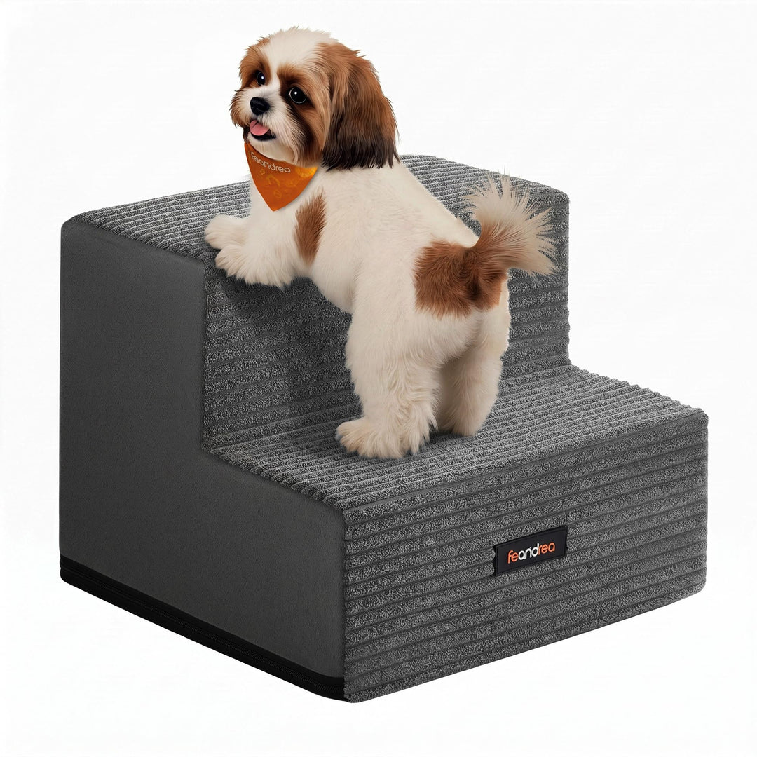 Feandrea Hundetreppe, 2 Stufen, aus Schaumstoff, 30 x 38 x 28 cm Bleigrau 2 Stufen (30T cm), Bleigra