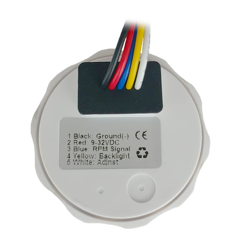 ELING 52 mm Drehzahlmesser 4000 U/min mit Betriebsstundenzähler 12 V 24 V mit 7 farbiger Hintergrund