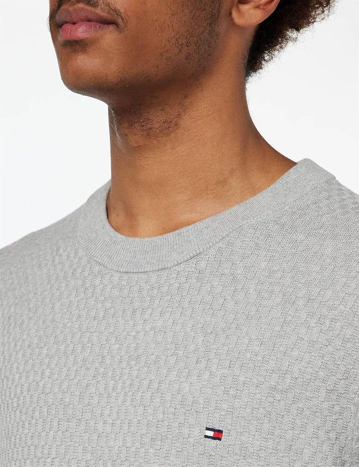 Tommy Hilfiger Herren Cross-Struktur Rundhalsausschnitt Pullover S Grau (Light Grey Heather), S Grau