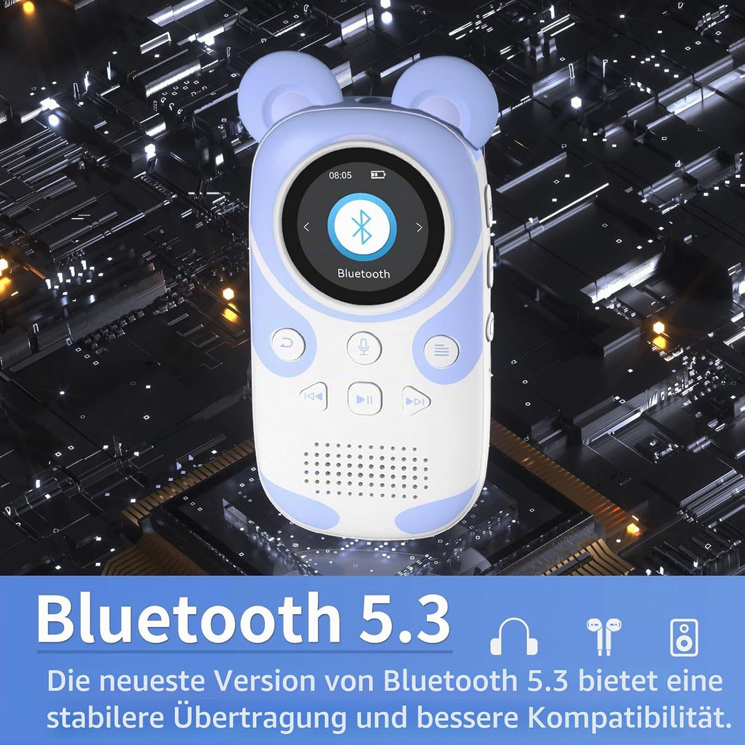 PINHUI Kinder MP3 Player Bluetooth 5.3 mit 32GB, musikplayer für Kinder,Lautsprecher, Aufhängeschnur