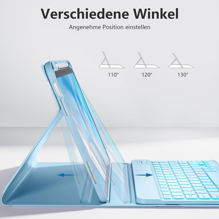 Hülle mit Tastatur für iPad 11 Generation A16/10 Generation (11/10.9 Zoll, 2025/2022), 7-farbige Bel