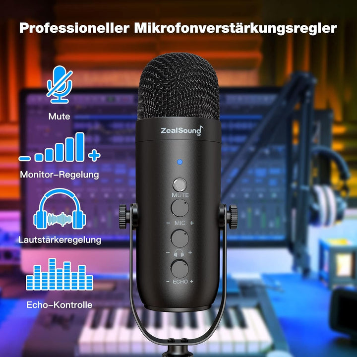 zealsound USB Mikrofon Kit für PC, Handy, PS4/5, MAC, Mit Schneller Stummschaltung,Geräuschunterdrüc