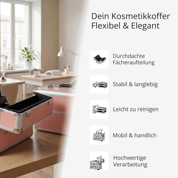N&BF Kleiner Profi Kosmetikkoffer in Pink | Robust Dank ABS Kunststoff & hochwertigen Alu | Abschlie
