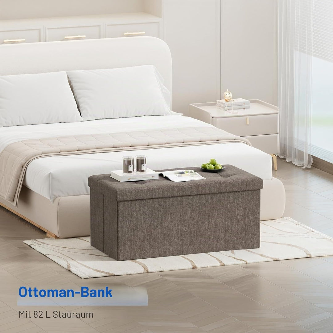 BRIAN & DANY Faltbarer sitzhocker Leinen Sitzbank mit Stauraum, Braun, 76 x 38 x 38cm, Braun