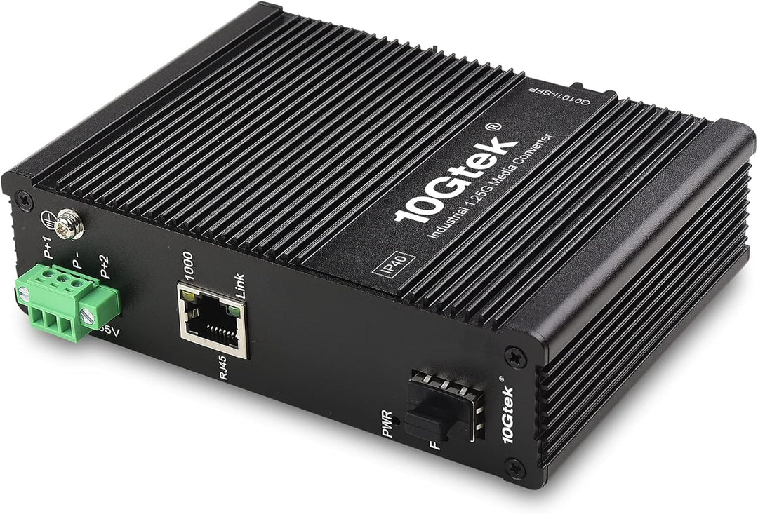 10Gtek Gigabit 1.25G Industrial IP40 Media Converter, (w/ 20-km SFP transceiver), G0101i, DIN-Rail M