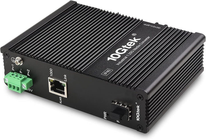 10Gtek Gigabit 1.25G Industrial IP40 Media Converter, (w/ 20-km SFP transceiver), G0101i, DIN-Rail M