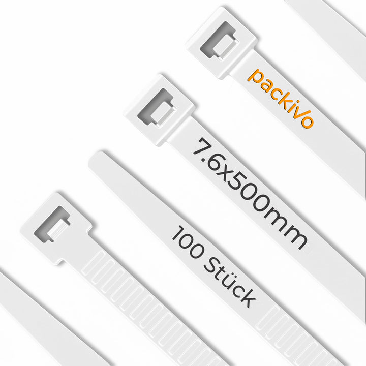 Kabelbinder Weiss 500mm x 7,6mm 100 Stück, 40KG Zugfestigkeit, Hitzebeständig für Kabelmanagement, G