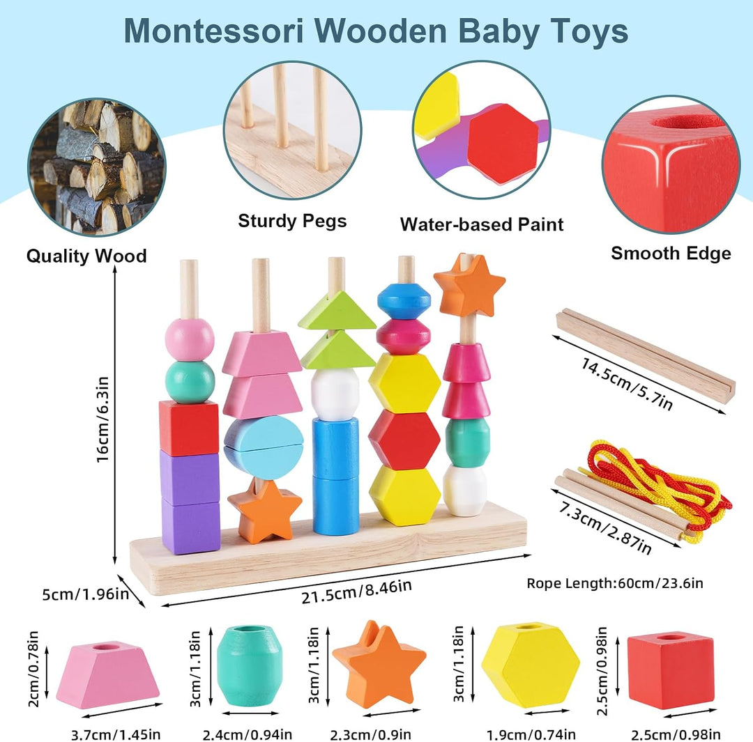 Montessori Spielzeug ab 3 4 5 Jahre, Holzspielzeug Steckspiel Fädelspiel Bausteine Sortierspiel für