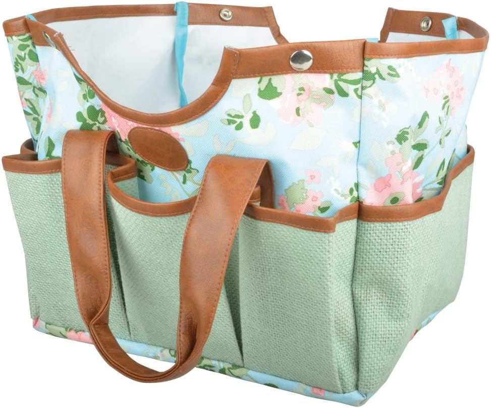 Esschert Design Jute Gartengerätestuhl mit Rosendruck, 40 x 31 x 31 cm, mit zahlreichen Taschen, kla