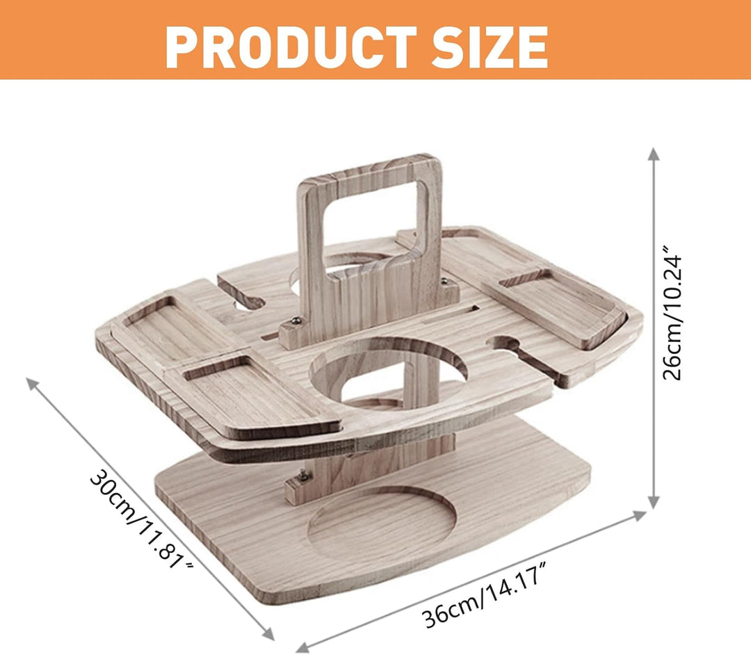 Picknick Weintisch, Klappbarer Picknicktisch mit Rotweinglashalter, Hölzerner Mini Snack Tablett, Tr