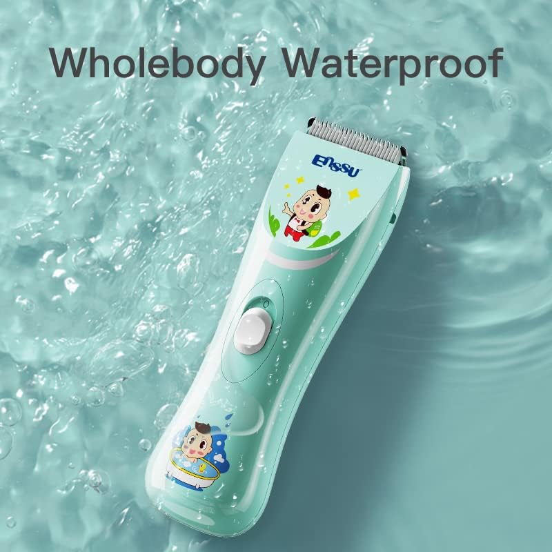 ENSSU Elektronischer Baby Haarschneidemaschine, Wasserdicht Kinder Ruhig Haartrimmer mit 2 Führungen