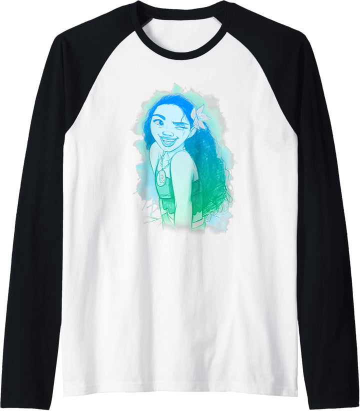 Disney Moana Watercolor Winking Sketch Raglan