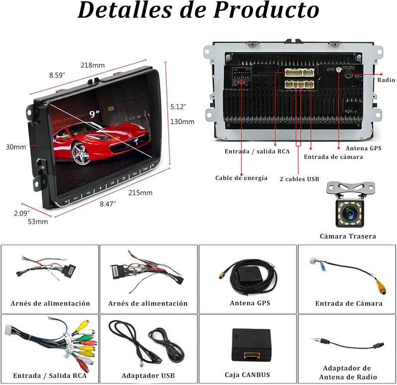 CAMECHO 1+32G Android 12 Autoradio Avec Navi Pour VW Polo Golf 5 6 Passat Tiguan Touran Seat 9 Pouce