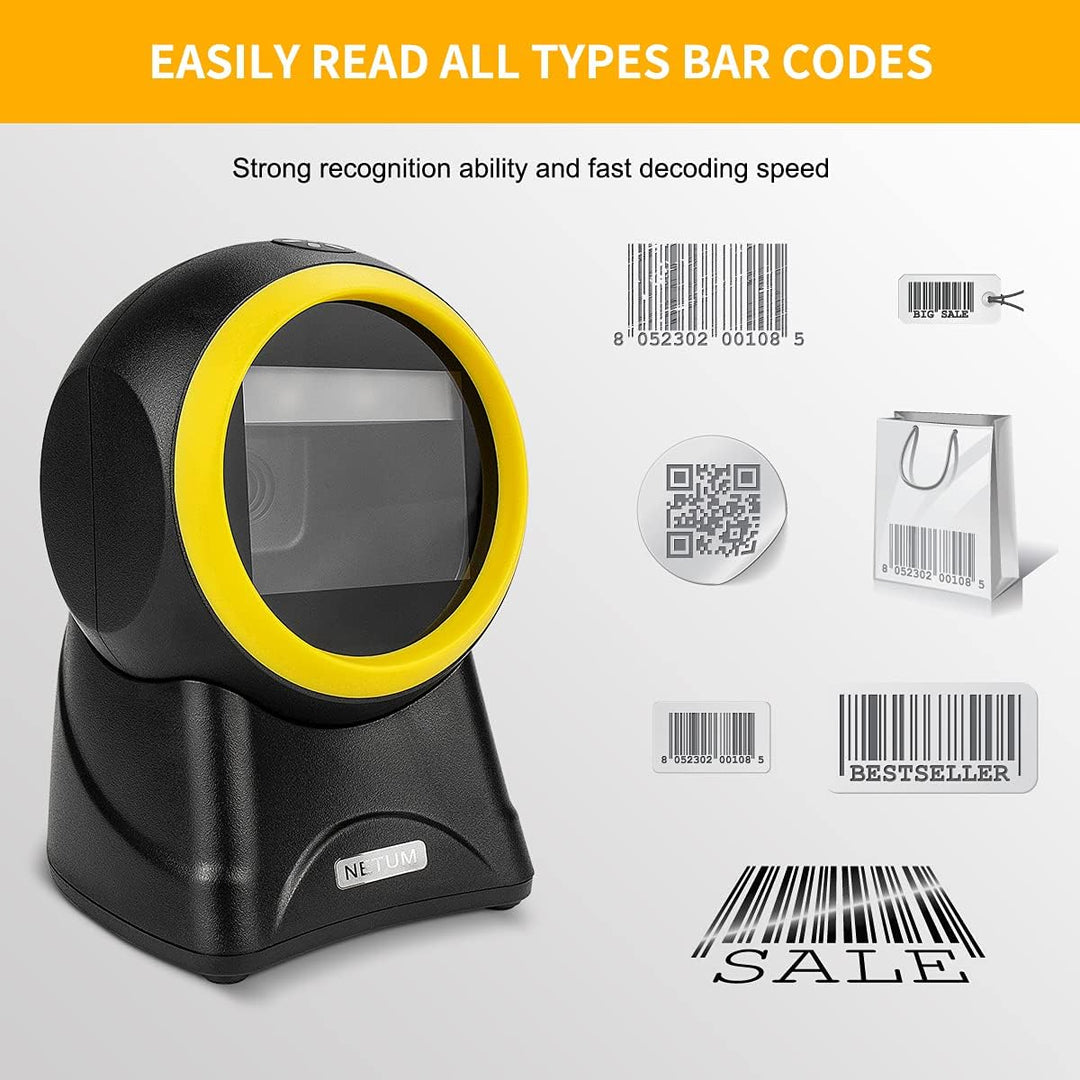 NetumScan 2D QR Präsentations-Scanner, freihändig, USB-Barcode-Scanner, omnidirektional, kabelgebund
