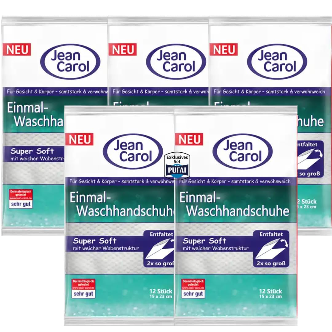 Jean Carol Einmal-Waschhandschuhe – 12 Stück, 5er Pack | Weich, hygienisch & hautfreundlich | Für Pf