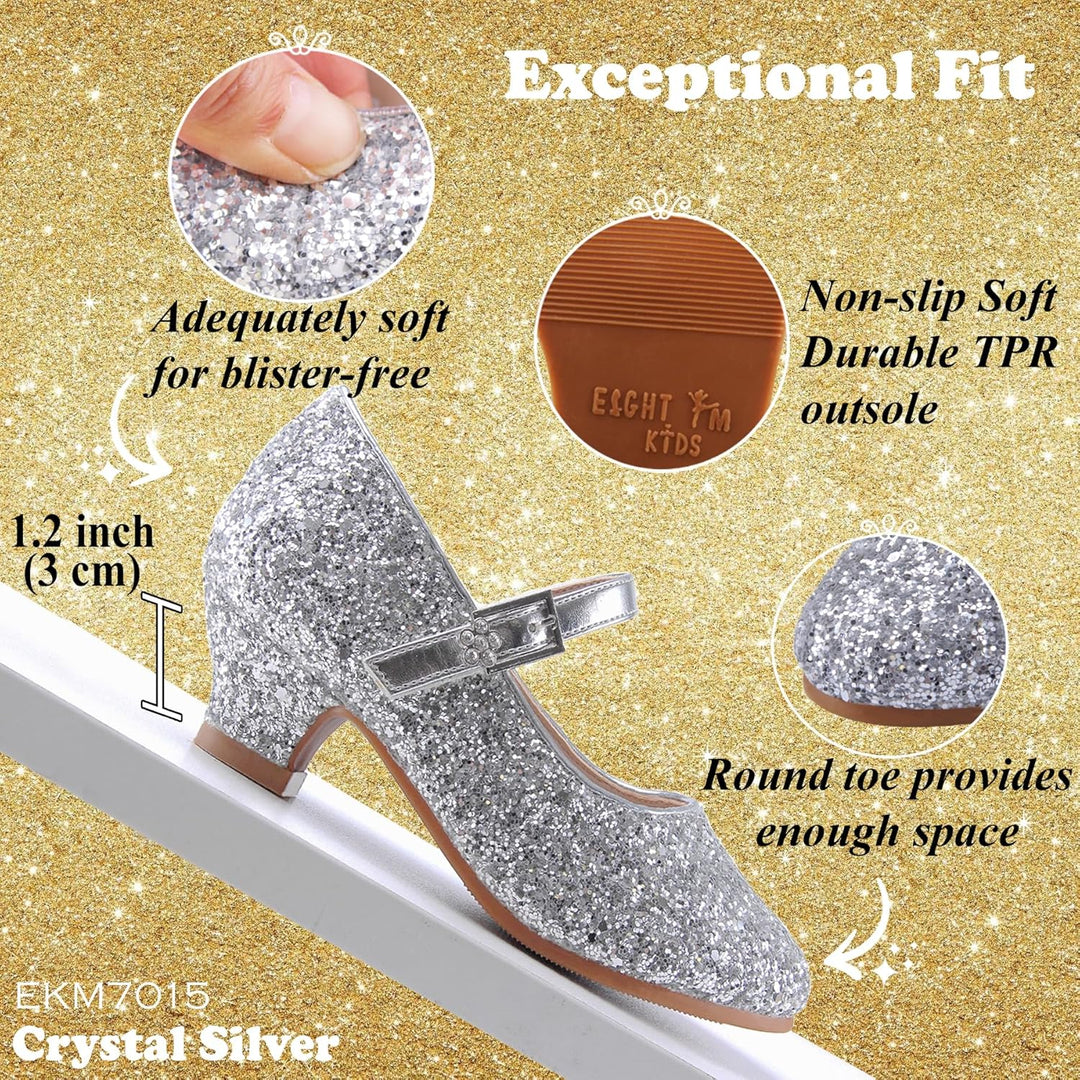 EIGHT KM - Mädchen High Heel Kleid Schuhe - Mary Jane Prinzessin Hochzeit Pumps - Funkelnder Glitzer