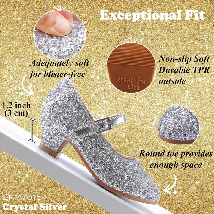 EIGHT KM - Mädchen High Heel Kleid Schuhe - Mary Jane Prinzessin Hochzeit Pumps - Funkelnder Glitzer