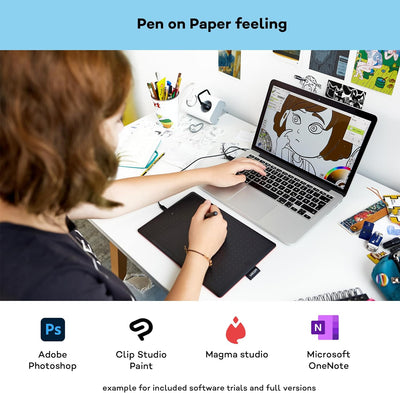 One by Wacom Stifttablett mit drucksensitivem Stift, geeignet für Windows, Mac & Chromebook, Medium,
