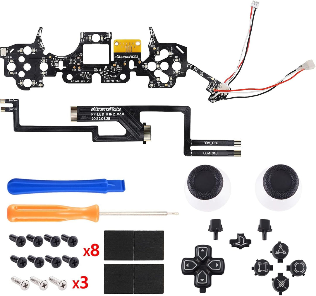 eXtremeRate 9 Modi 7 Farben DTF V3 LED Kit für ps5 Controller Ersatz Leuchttaste D-Pad Thumbsticks S