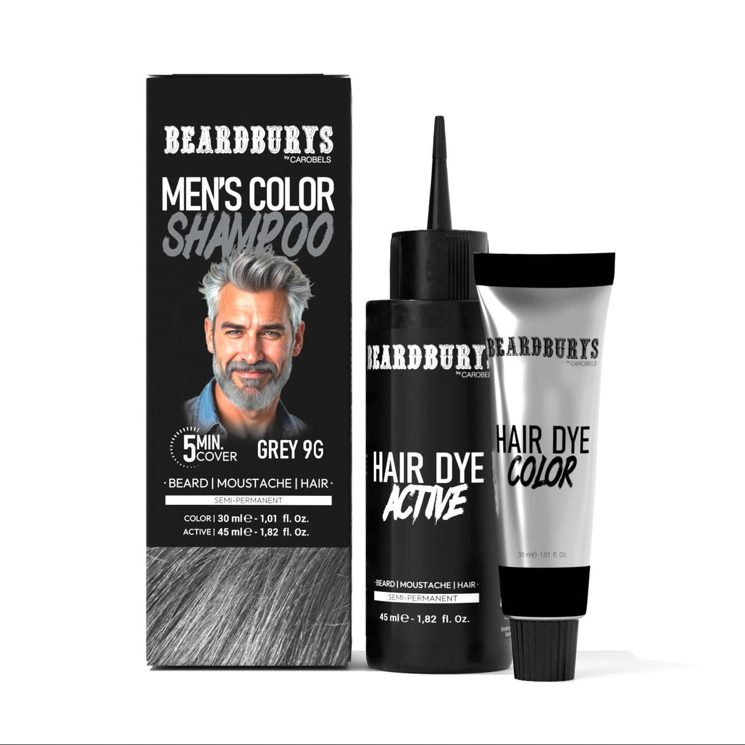 Beardburys Farbshampoo für Bart und Schnurrbart Grau 9G – Semipermanente Haarfarbe für Herren – 5 Mi