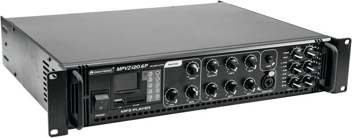 OMNITRONIC MPVZ-120.6P Mischverstärker | 6-Zonen-ELA-Mono-Mischverstärker, MP3-Player & IR-FB, Zonen