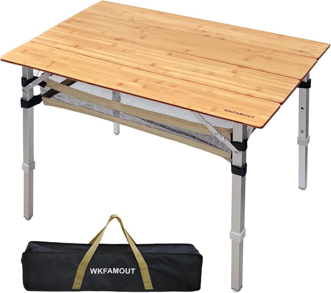 WKFAMOUT Klapptisch Campingtisch Bambus Klappbar Höhenverstellbar 80x55 cm Outdoor Gartentisch 4 Fal