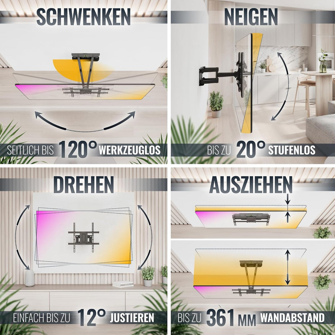 RICOO TV Wandhalterung Fernseher Schwenkbar Neigbar für 32-65 Zoll, Universal TV Halterung S7244, Fe