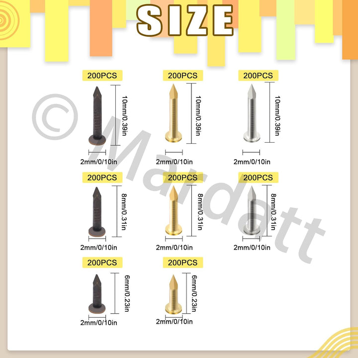 Wooden Screws, 1600 Stück 1x6 mm, 1x8 mm, 1x10 mm Sortiment kleiner Nägel, kleine Holznägel, Kleinte