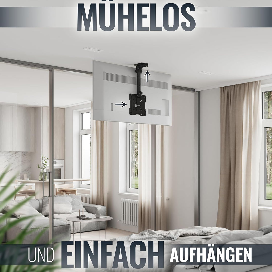 RICOO Monitor und TV Deckenhalterung für Fernseher 19-43 Zoll, Klappbar, Schwenkbar Höhenverstellbar