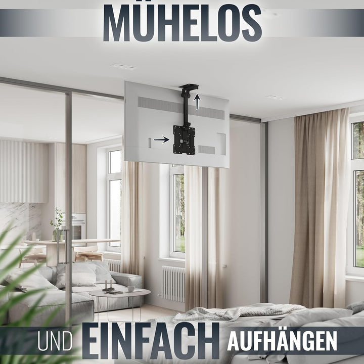 RICOO Monitor und TV Deckenhalterung für Fernseher 19-43 Zoll, Klappbar, Schwenkbar Höhenverstellbar