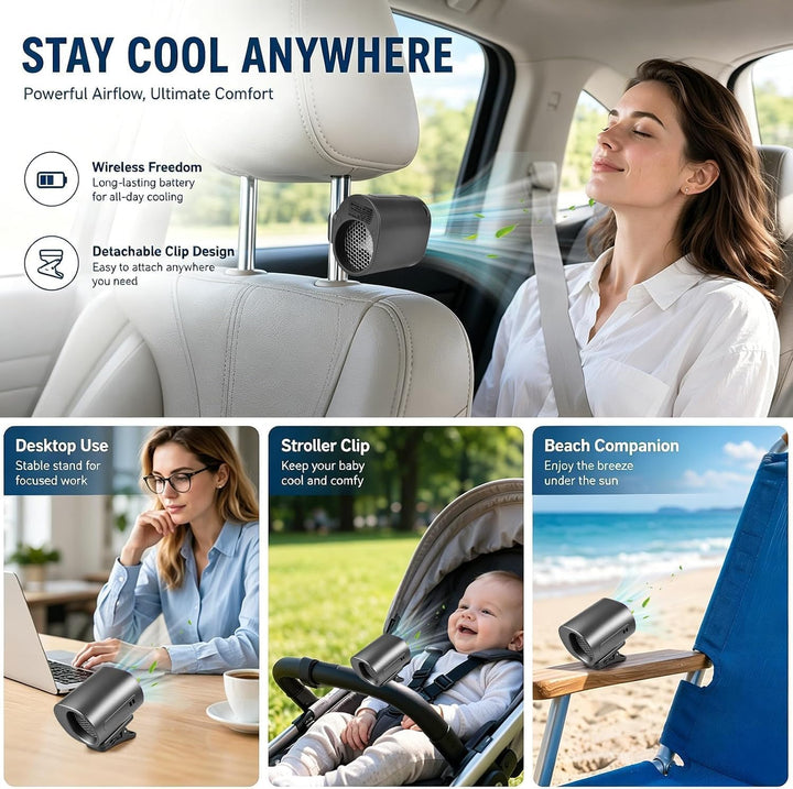 Auto Clip Ventilator, Wiederaufladbarer Mini-Ventilator mit LED-Display (B) | 199 Geschwindigkeiten,