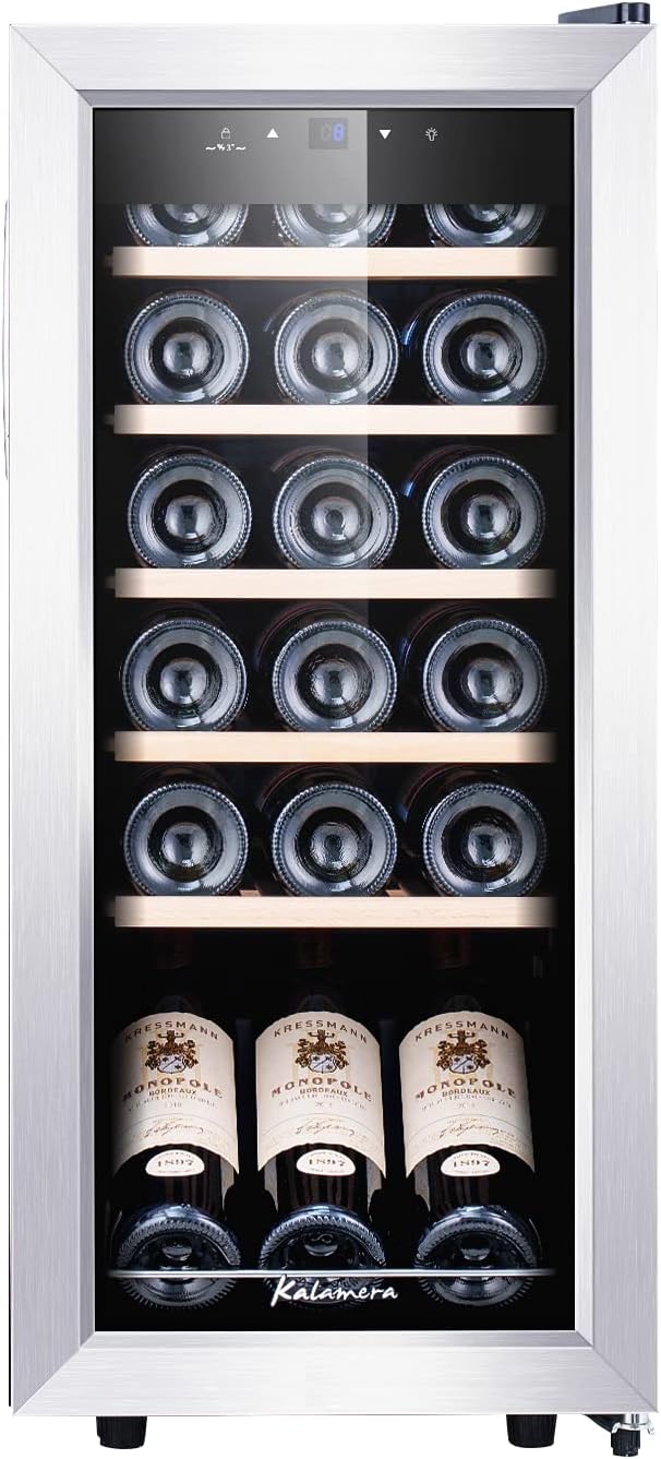 Kalamera Weinkühlschrank, 18 Flaschen 51 Liter Weinkühlschrank klein mit Kompressor, 5-18°C Kühlzone