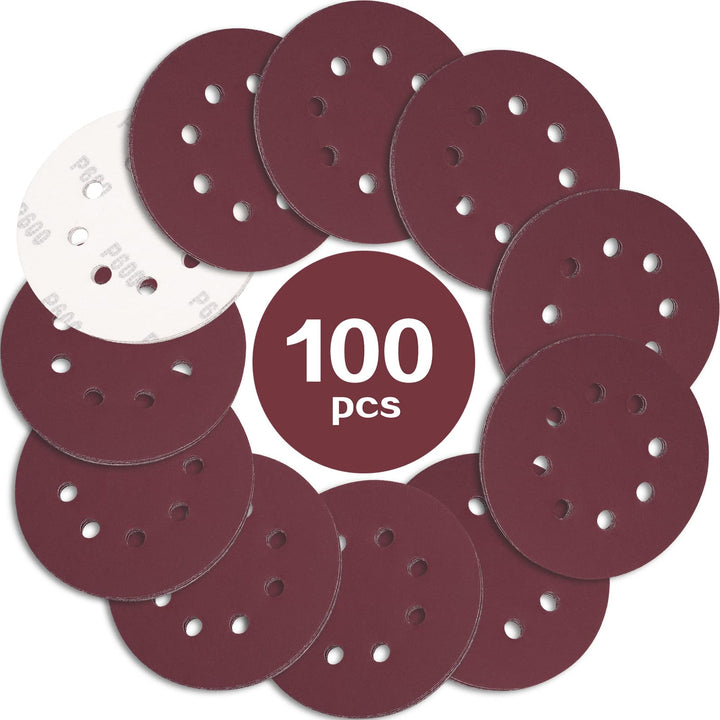 STEBRUAM 100 Stück Schleifpapier 125mm Klett 600 körnung,Profi 125 Schleifscheiben Rund 8 Loch für E