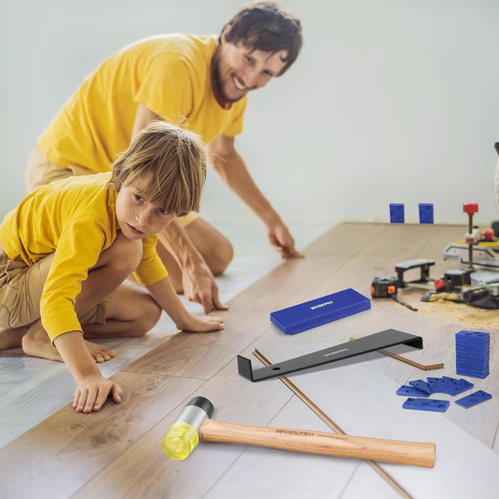WORKPRO Laminat Verlegeset, Werkzeug zum Verlegen von Laminat mit 30 Abstandshalter, doppelseitigem