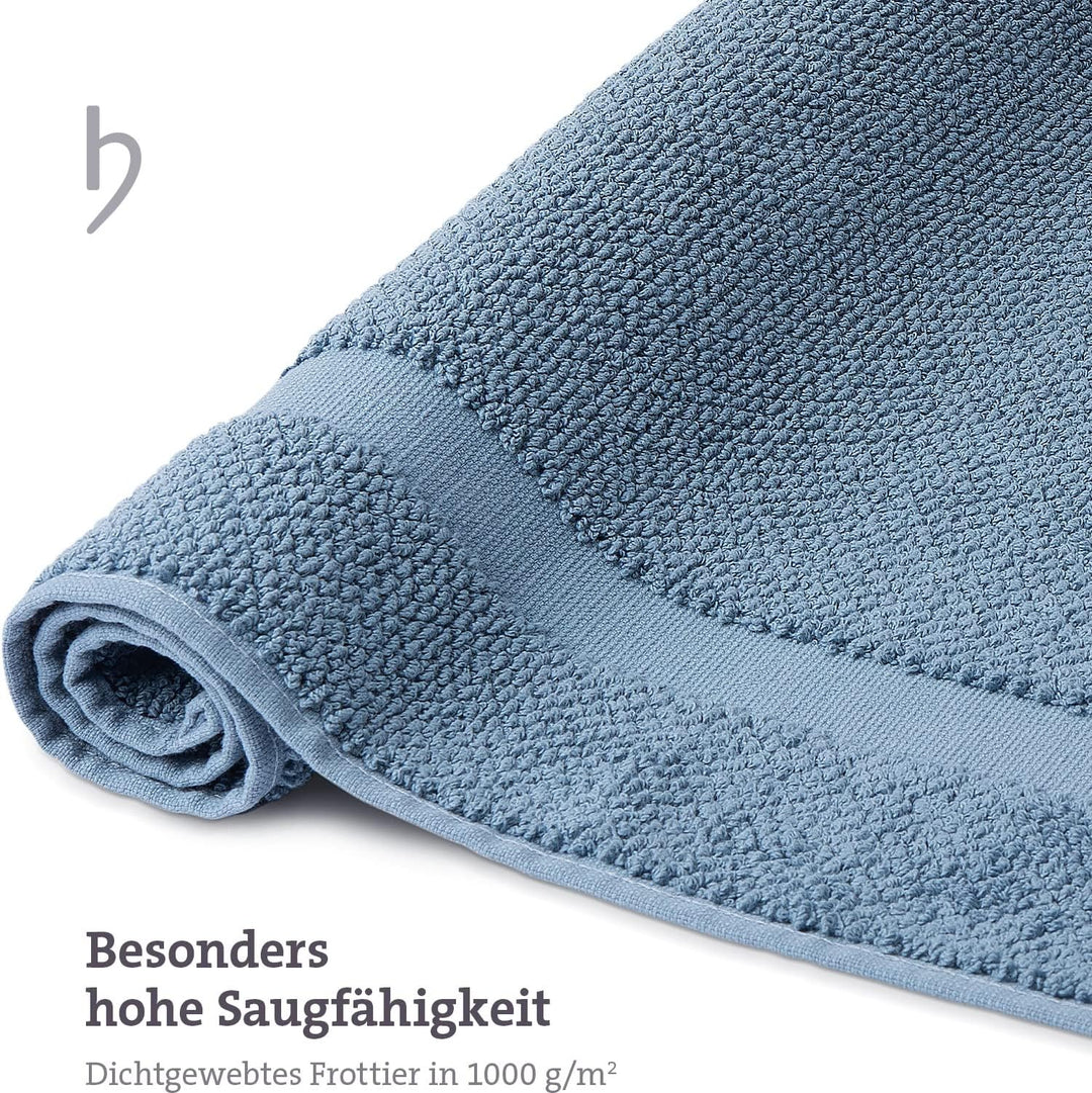 herzbach home Badvorleger 100% Baumwolle | Duschvorleger | 1.000 g/m² | Saugfähig | Waschbar (Blau,