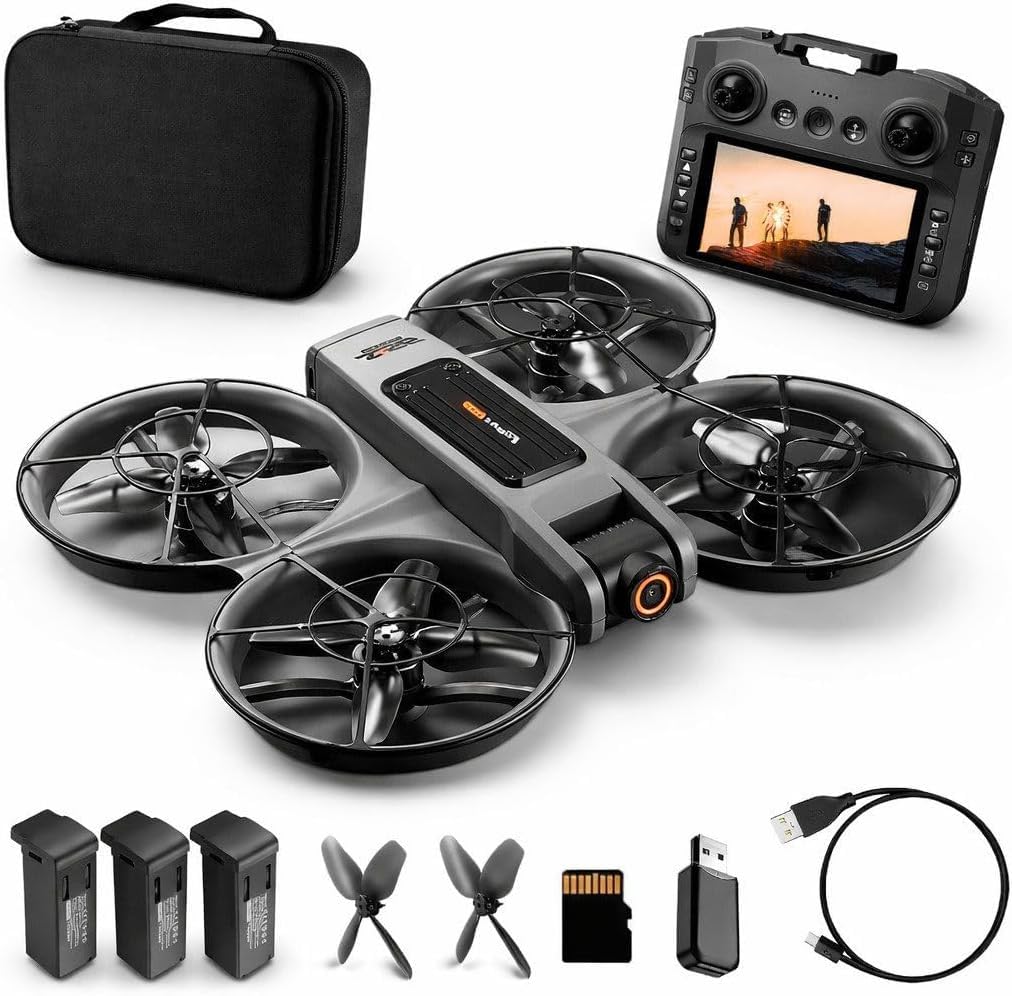 RC Drohne mit HD Dual Kamera, Display Fernbedienung, Brushless Motor, 90° Kamera, FPV Livebild, Opti