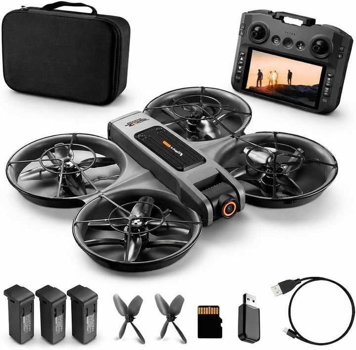 RC Drohne mit HD Dual Kamera, Display Fernbedienung, Brushless Motor, 90° Kamera, FPV Livebild, Opti