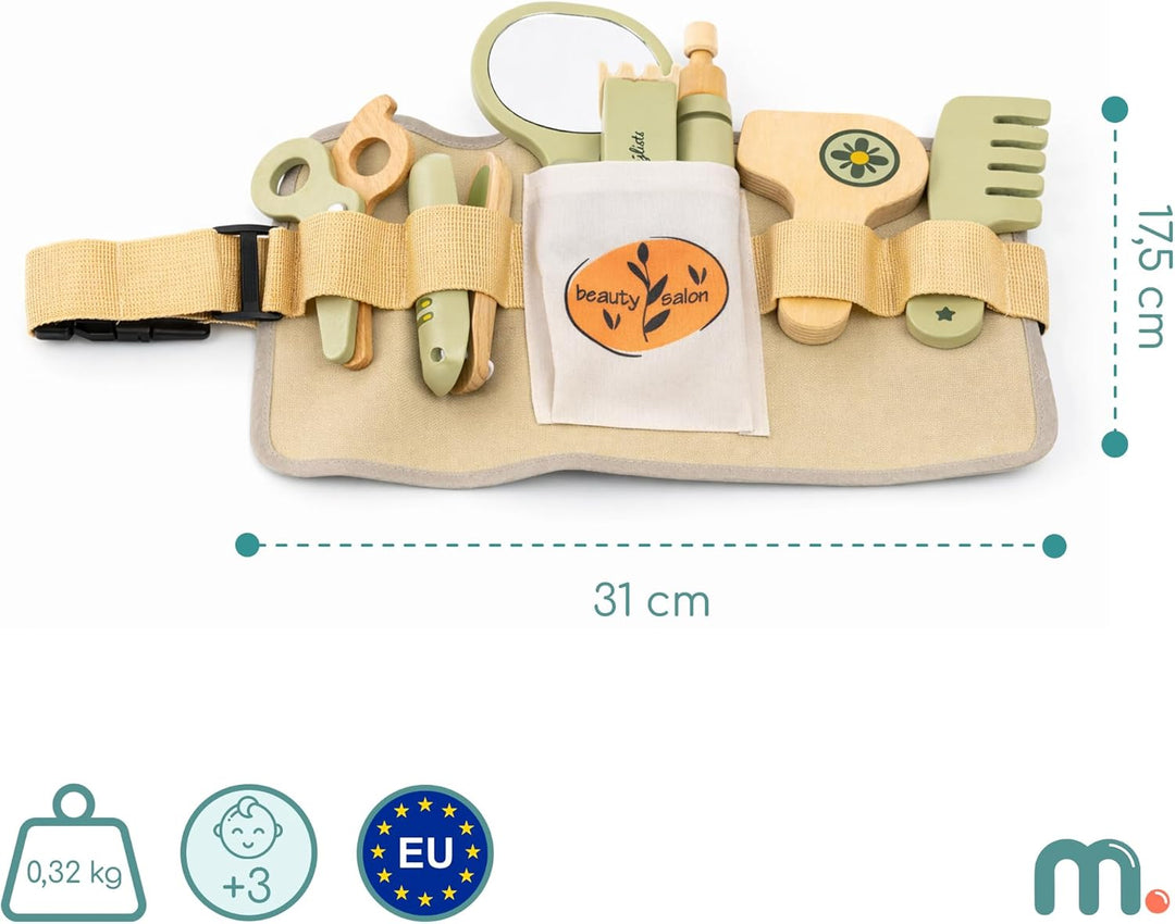 mamabrum Friseur Set Kinder Holz 8tlg Friseurkoffer mit Gürtel Zubehör Spielzeug Friseurspiel Set Ro