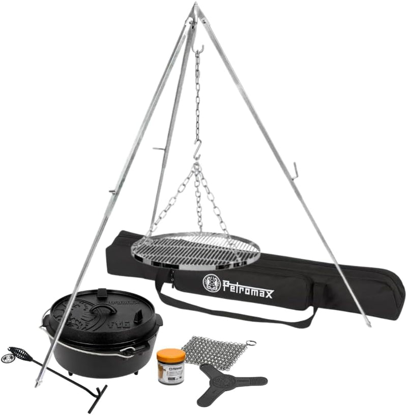 Petromax Dreibein-Set mit Dutch Oven inkl. Zubehör, Set aus Dreibein, Dutch Oven, Dreibein Tasche, H
