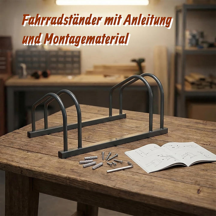 Relaxdays Fahrradständer Boden & Wandmontage, 2 Räder, bis 65 mm Reifenbreite, Garage, Reihenparker,