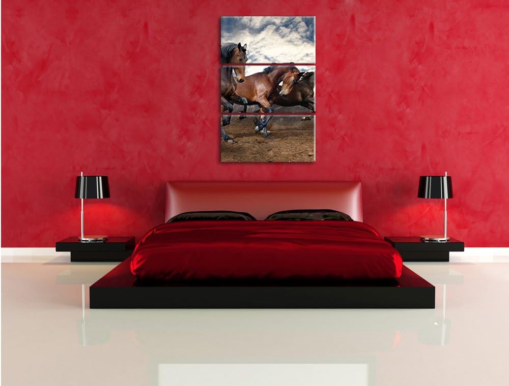 Pixxprint Wildpferde als Leinwandbild/Grösse: 3 Teilig (120x80) cm/Wandbild/Kunstdruck/fertig bespan