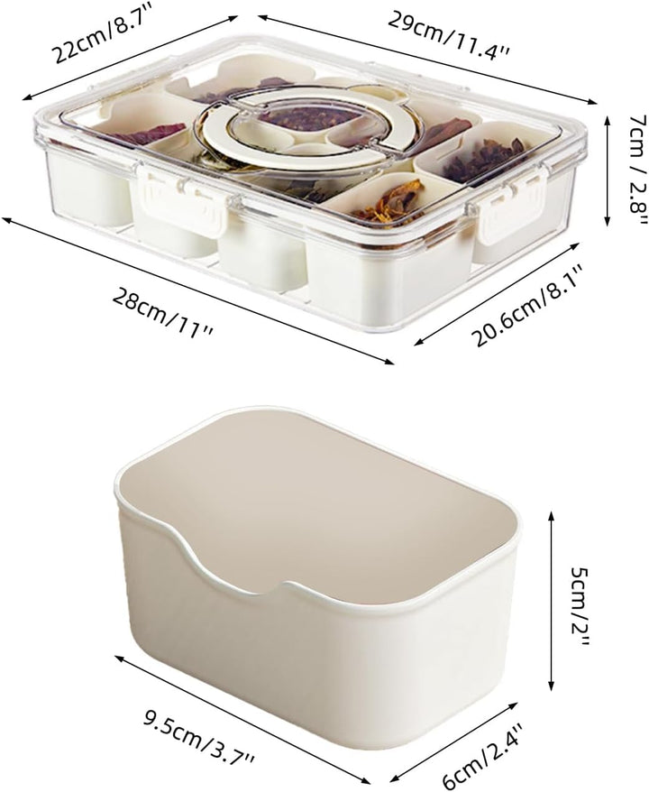 Snackbox mit Fächern Snackteller mit Deckel,Unterteilte Servierplatten für Süssigkeiten, Obst und Le
