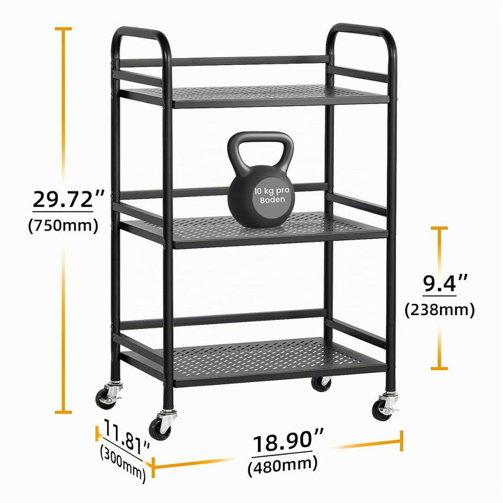 HDANI Rollwagen mit 3 Ebenen,robuster multifunktionaler Metallrahmen,unterstützt 10 kg pro Ebene,Rol