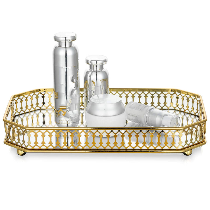 Nuptio Dekoratives Tablett Goldspiegel für Schmuck und Parfüm, leichtes Rechteckfach 29cm Länge 29 x