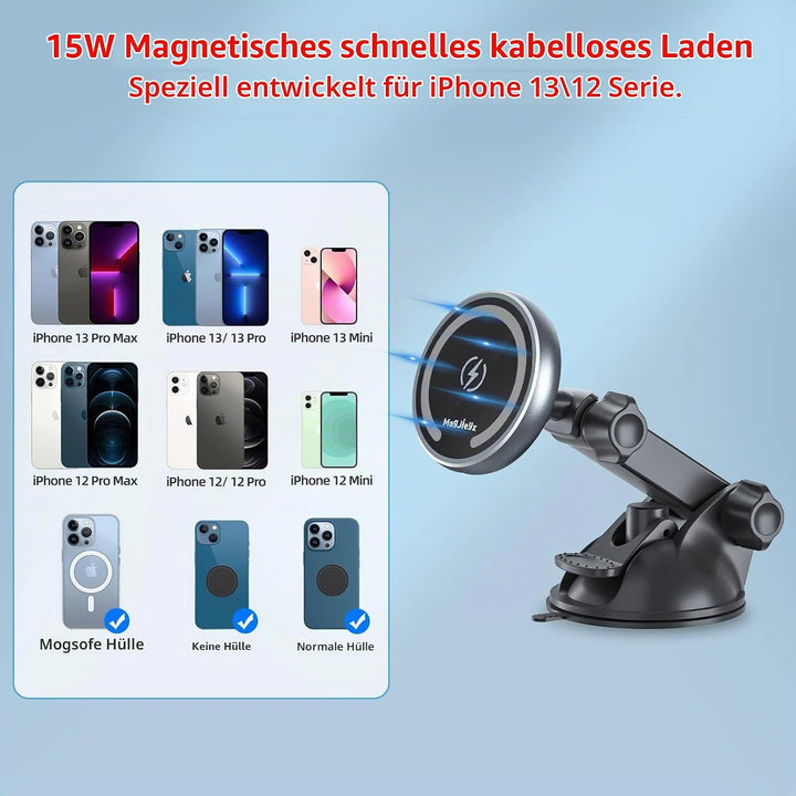 für Magsafe Autohalterung mit Ladefunktion, 15W Kabellose Schnellladen mit 38W QC 3.0 Ladegerät Star