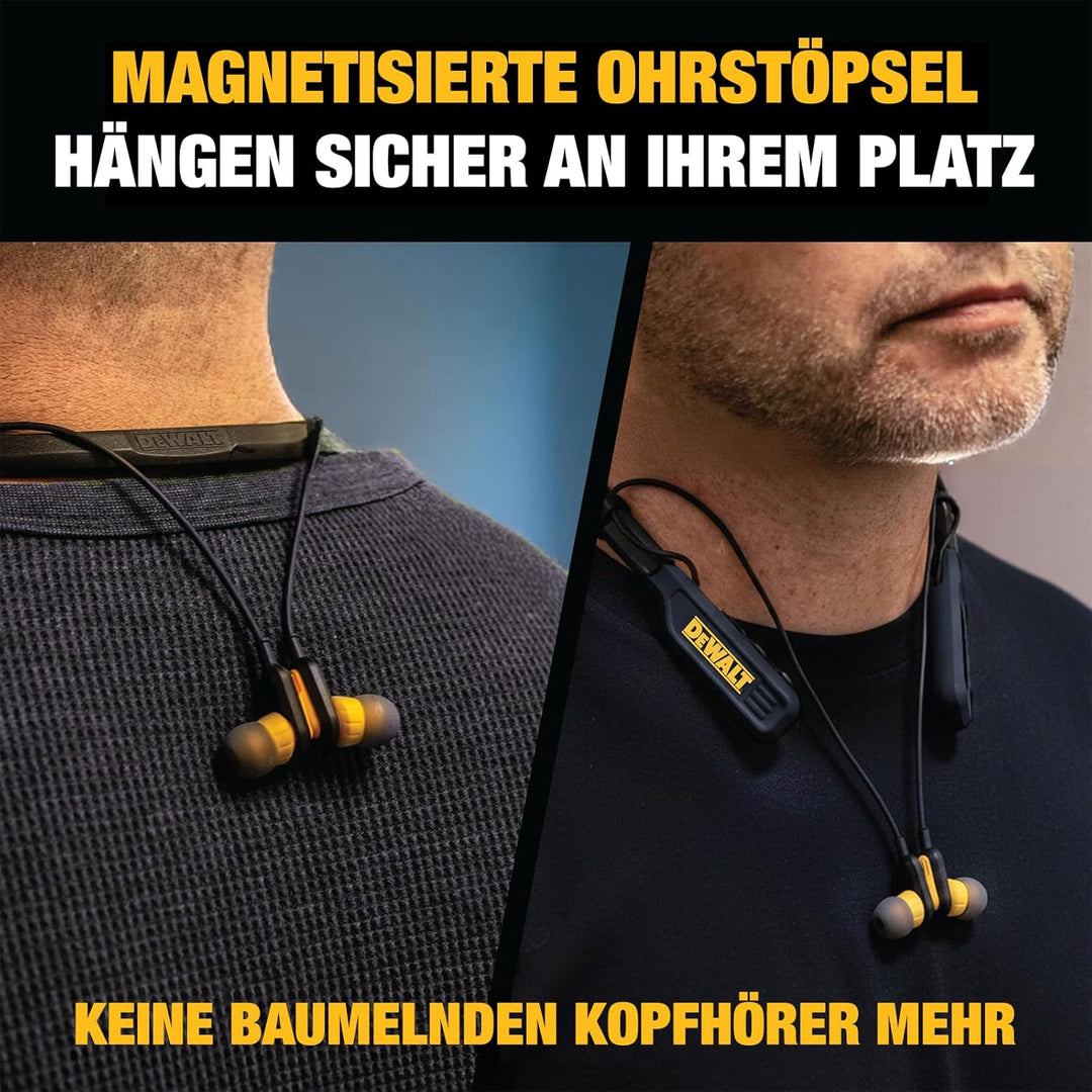 DEWALT Heavy-Duty Magnetische Bluetooth Nackenbügel-Kopfhörer – Kabellose Earbuds mit 30 Std. Laufze